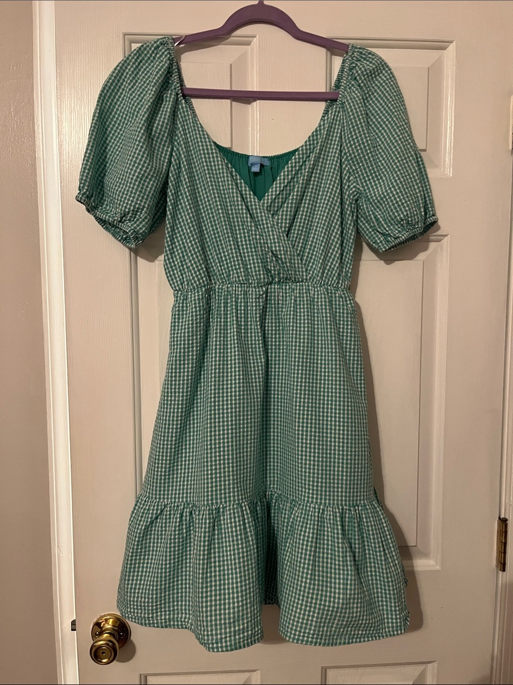Draper James RSVP Green and White Gingham Mini Dress 100% Cotton